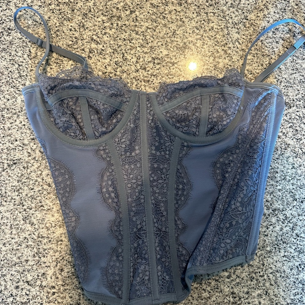 Lace Corset in blueish gray